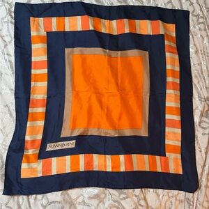 Yves Saint Laurent Silk Orange and Navy Scarf